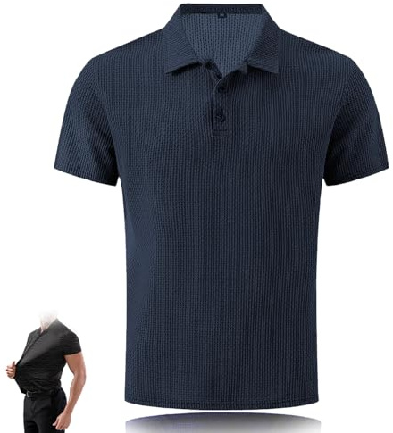 Camisas Wearbreeze para Hombres, Polo Wearbreeze, Camisa Antiarrugas elástica de Secado rápido sin Planchar Manga Corta (Azul Profundo,XL)