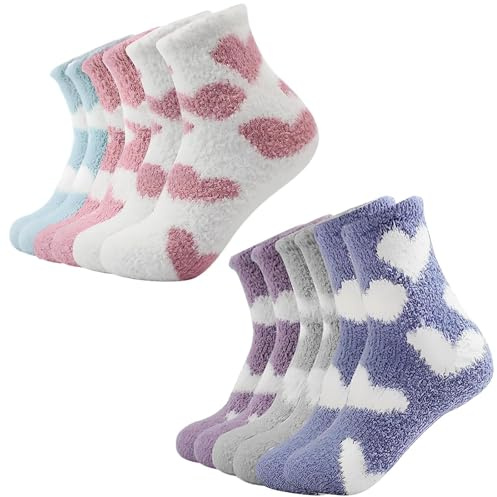 xwnyzw 6 Pairs Fluffy Socks Womens, Cosy Socks for Women with Heart Pattern, Thermal Sock for Women, Winter Ladies Sock Suitable for Giving Gifts on Birthdays or Other Holidays