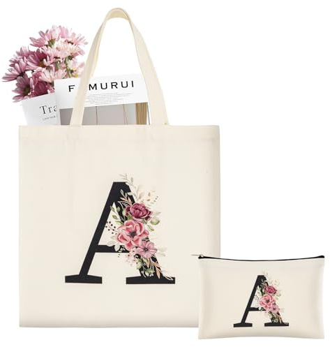 ABOHU Inledande tygväska, personlig presentpåse med blommig sminkväska, premium bomullsväskor för bröllop, födelsedag, strand, semester, bra present till kvinnor, mamma, lärare, vänner, brudtärnor