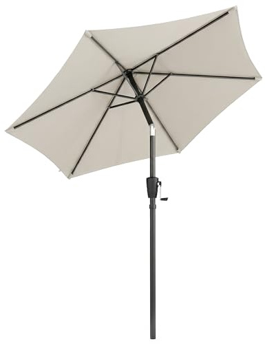 Outsunny Ombrellone da Giardino Inclinabile 2x2 m con Manovella, Ombrellone da Esterno Rotondo a 6 Stecche, in Metallo e Poliestere, per Cortile Balcone, UV 30+, Grigio Chiaro