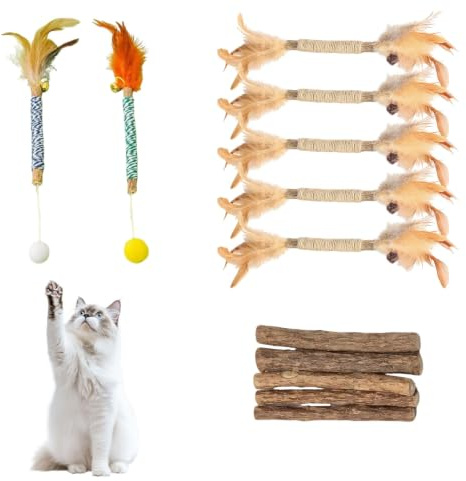 Zhixan Lot de 12 bâtonnets d'herbe à chat pour soins dentaires, jouets pour chat avec Silvervine naturelle, bâtonnets pour chat pour nettoyer le tartre et la mauvaise haleine