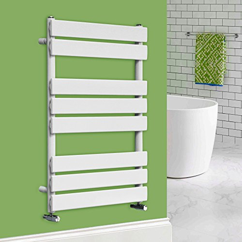 NRG 800 x 600 mm Designer Flat Panel Heated Towel Radiators Rail Gloss White Bathroom Radiator