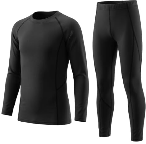 LANBAOSI Kids Boys Base Layer Thermal Long Sleeve Top and Leggings Set | Compression Shirts and Tights, Warm, Moisture-Wicking, for Football, Running, Ski, School, Daily Life, Boys Ages 5-14