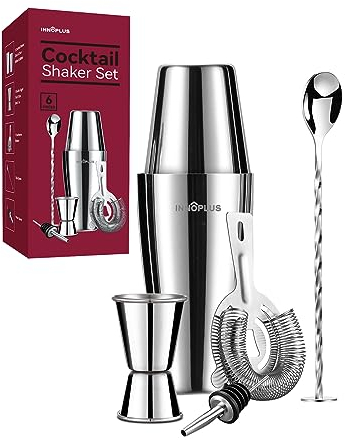 Shaker per cocktail, shaker per cocktail da 800 ml, set da 6 pezzi, kit shaker per cocktail con colino, doppio misurino, cucchiaio da bar, set Boston Shaker Bartender Maker Martini