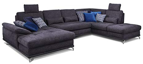 CAVADORE Castiel - Sofá Cama Grande en Forma de U con Cama Ajustable y reposacabezas, 368 x 114 x 232, Color Azul Oscuro