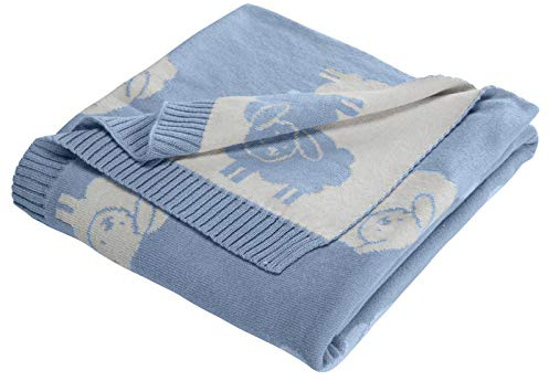 Bio Babydecke 100% Bio-Baumwolle (kbA) GOTS zertifiziert, Schäfchen Blau, 80 x 100 cm