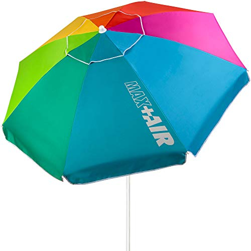 AKTIVE Grand Parasol, Ø200 cm, Parasol Coupe-Vent, Protection UV50, Multicolore, Mât 28-32 mm, Mât Flexible, avec Sac de Transport, Beach
