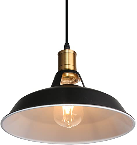 TOKIUS Retro Pendelleuchte, Ø27cm Hängelampe Vintage Industrial Style Metall Deckenleuchte E27 Fassung Hängeleuchte für Esszimmer Küche Restaurant (Schwarz + Weiß, 1 Stück)