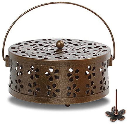 Porta Incenso, Bruciatore Incenso Spirale con Manico del Coperchio Porta Bastoncini Incenso Metallo Classico per Casa Giardino Interni Esterni (Marrone)