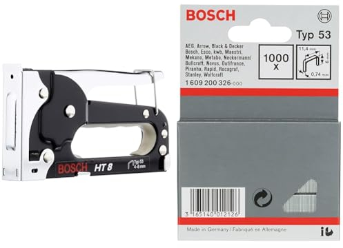 Bosch Accessories Handtacker HT 8 (Holz, Klammertyp 53) & Bosch Professional 1609200326 1000 Tackerklammern 11,4/6 mm Typ