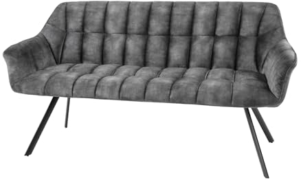 Riess Ambiente Esszimmer Sitzbank Papillon - 165cm - grau schwarz - Samt Metallgestell Rückenlehne Armlehnen Polsterbank Küchenbank Esszimmerbank