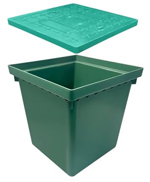 Natotela 16x16x16in Underground Splice Boxes with Fiberglass Solid Cover,In Ground Pull Box Deep Enclosure Distribution Pit Electrical Junction Boxes Drillable Precast Tapered Pit for Cable Wiring