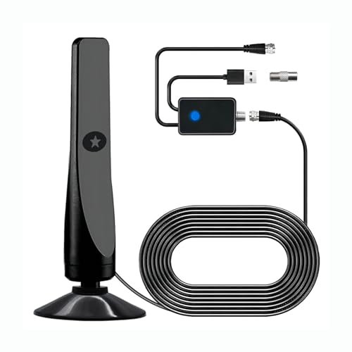ANJAMI Indoor TV Aerial, 1080P 4K HD Digital TV Antenna 290 Miles Range Support 360° Acceptance Reception Freeview with Signal Booster 11.5ft Aerial Cable for All Local HDTV (TV Aerial-350)