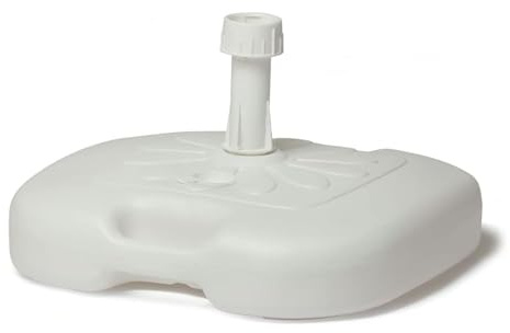 BRICOZONE Basamento Base Per Ombrellone Centrale Da Giardino In Dura Plastica Bianco Resistente Riempibile Con 20Kg Di Acqua Sabbia Angoli Arrotondati Adattatore Palo Per Terrazzo Balcone Quadrata
