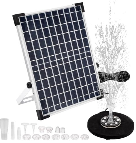 LESOLEIL Pompa solare per fontana d'acqua con batteria da 2000 mAh, 3,5 W, con 8 ugelli, luci LED colorate, per bagno, cortile, giardino e stagno