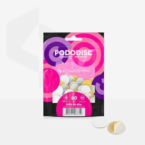 STALEKS PRO Pododiscus 50 Adhesive Sanding Discs with Soft Base 20 mm (Size M) for Nail Lathe Special Pedicures (80 Grit)