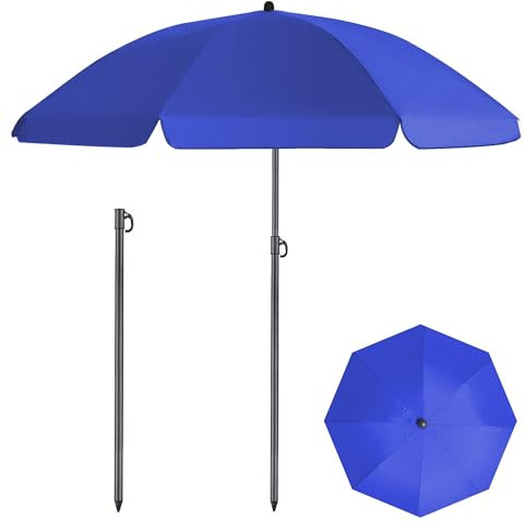 HOMEDEMO Parasol Plage Portable, avec Housse de Protection, pour Terrasse, Piscine, Marché, Campings, 160cm, Bleu