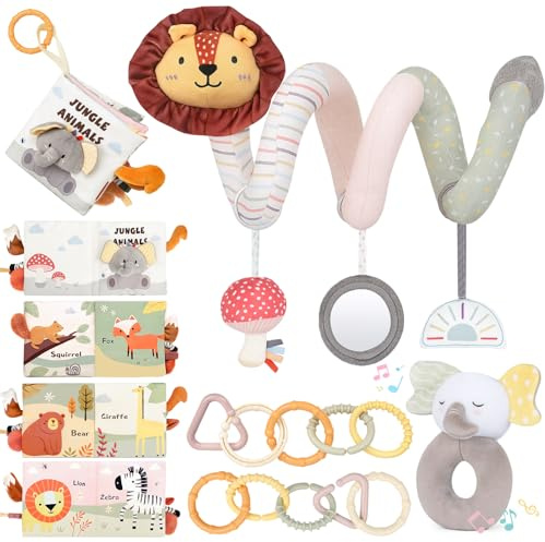Joyreal Giochi Spirale Passeggino - Giochi Neonato 0-12 Mesi, Stoffa Libri Neonati, Sonaglio Neonato, Sensoriali Montessori Regalo