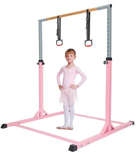 JF HOME BLISS Gymnastics Bar for Kids, Gymnastics Bars with Rings Height Adjustable Horizontal Bar – Safe and Stable Gym Bar for Home Training, Garden, Outdoor & Indoor Use