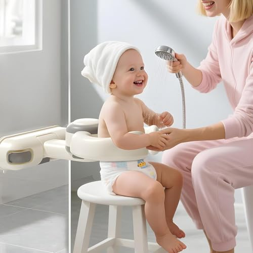Baby Dusche Ständer, Faltbar & Höhenverstellbare Baby Badewanne Stand Wandmontierte für Baden, Windelwechseln und Waschen des Popos