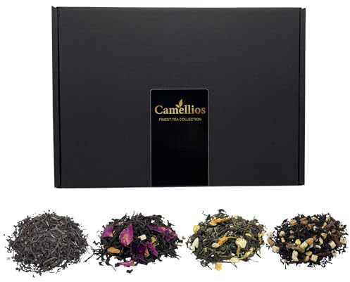 Tea Sampler Gift Set – 4 Premium Loose Leaf Blends (4 × 25g, 40+ Cups) in Luxury Gift Box – English Breakfast, Earl Grey, Spiced Apple Chai & Jasmine Mint Green Tea