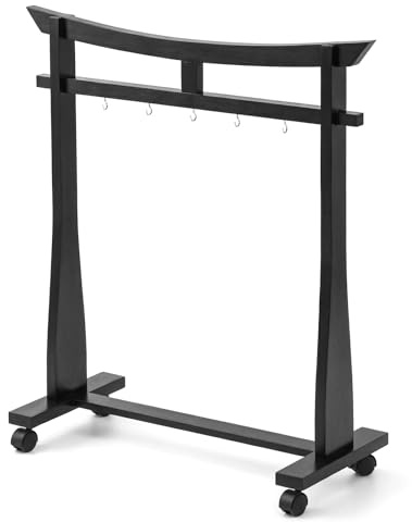 Ripeng Gong Chimes Wood Stand for 14 to 22 Gongs with Base for 1 Gong Wood Drum Stand with Brake Pulley for Sound Therapy and Meditation(Black, Style B)