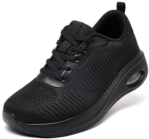 Wide Fit Trainers for Women Black Running Shoes Ladies Arch Support Memory Foam Plantar Fasciitis Orthopedic Shoes Air Cushion Non Slip Breathable Gym Sneakers All Black UK 7