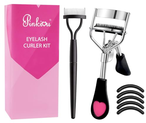 Pinkiou Rizador de pestañas con cepillo, máscara de pestañas postizas accesorio, mejor herramienta profesional para pestañas rizos sin maquillaje diario
