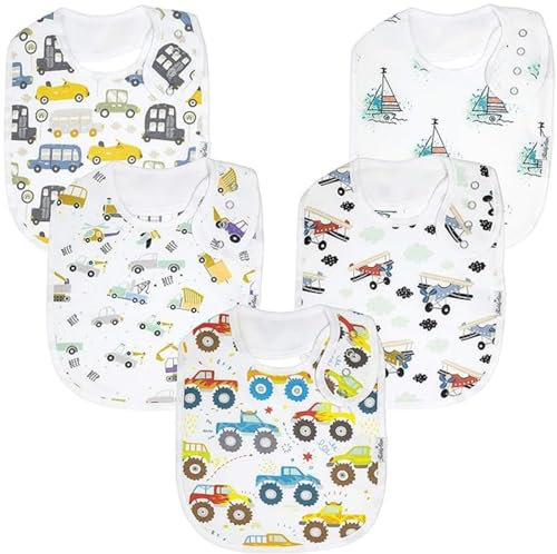 KiddyStar Premium 5-Pack Organic Cotton Bibs for Drooling & Teething Babies