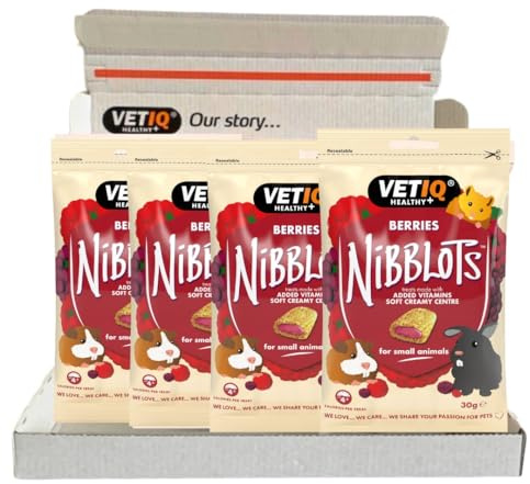 VETIQ Berries Nibblots for Small Animals, Tasty Treats Made with Added Vitamins & a Soft Creamy, Centre Beneficial for Skin & Coat, 30 g (Pack of 4)