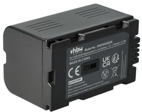 vhbw 1x batteria sostituisce Panasonic CGP-D320E/1B, CGR-D08, CGR-D08A, CGR-D110, CGR-D120 per videocamera camcorder (1700mAh, 7,2V, Li-Ion)