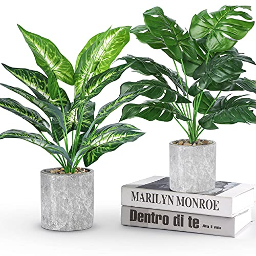 Der Rose 2 Pack 16 Fake Plants Artificial Monstera for Home Decor