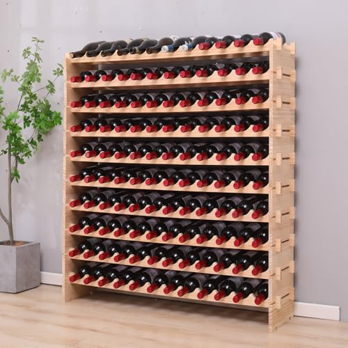 fdjamy Freestanding Wine Rack Cabinet Floor Standing 120 Bottle Pine Stackable Storage Modular Wine Rack Display Stand