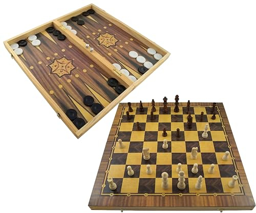 PrimoLiving Set Backgammon & Jeu d'échecs en Bois - 50x47 cm - Backgammon et échiquier Inclus