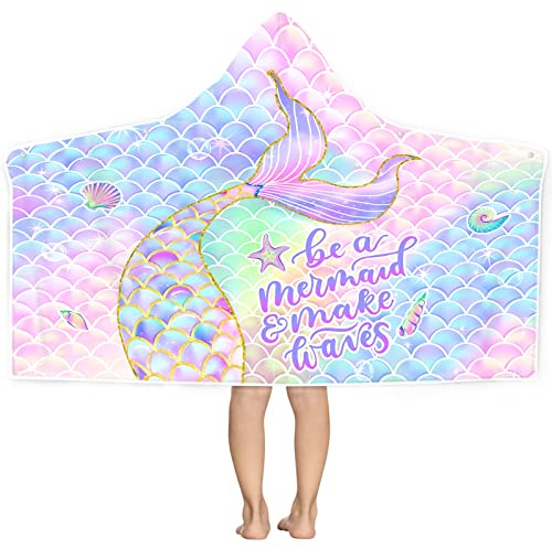 Bonsai Tree Mermaid Beach Towel for Girls with Hood, Kid Bath Hooded Poncho