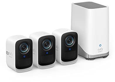 eufy security eufyCam S300 (eufyCam 3C) 3-Cam Kit, Outdoor Wireless 4K Camera, Expandable Local Memory, Face Detection AI, Spotlight, Colour Night Vision, 2.4