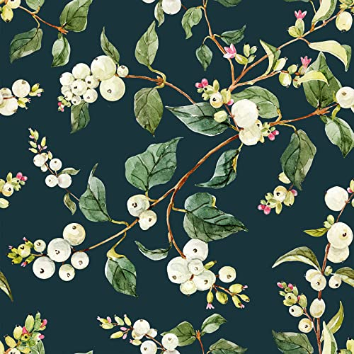 VEELIKE Tapete Blätter Tropische Fototapete Blumen Schwarz Vintage Blumentapete Möbelfolie Muster Tapeten Blumenmotive Schrankpapier Dekoration Schlafzimmer Wohnzimmer Küchentapete 44.5cm×300cm