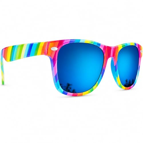 Mustavo Kids Childrens Blue Mirror Sunglasses Gloss Finish 100% UV400 Protection Fashion Glasses Fun Vibrant Colours For Ages 3-9 Years Old Boys Girls… (Rainbow)