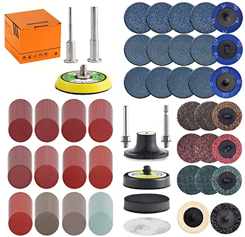 Tshya 270 stycken slipskivor 50 mm kardborreband för borrar och slipmaskiner med 3 mm och 6 mm skaftplatta, inklusive 2 tums rulllås slippapper i 36–3000 korn