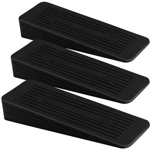 AFFIXERS Door Stop | Door Stoppers for Floor Anti-Skid, Durable, and Heavy Duty Rubber Door Stops | Ideal for All Types of Surfaces | Door Wedges Indoors (Black, Pack of 3)