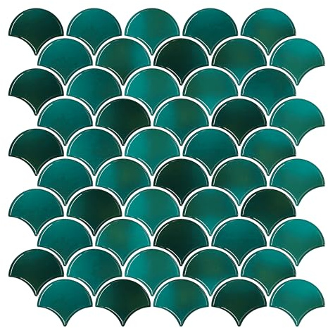 VEELIKE Green Sector Wall Tiles Stick on Tiles Green Fish Scale Sticker for Kitchen Self Adhesive Stickers Peel and Stickers Stick on Bathroom Laundry Waterproof 30.5cm×30.5cm 24 Pieces