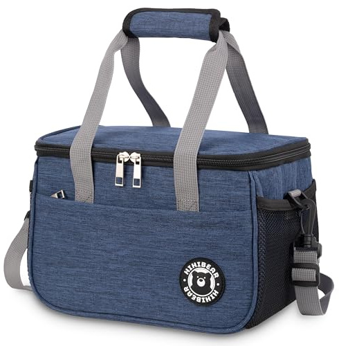 HIHIBEAR 9L Insulated Lunch Bag, [ Leak Resistant PEVA Lining ] Cool Bag Foldable, Double Handle Thermal Pack Lunch Bag for Bento Work Picnic