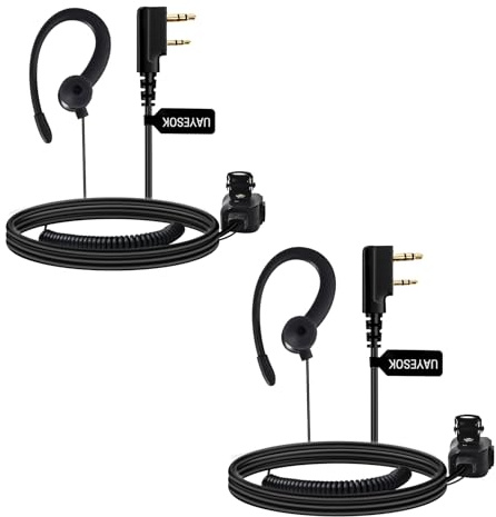 UAYESOK Walkie Talkie Ohrstöpsel, G-Form 2 Pin Funkgerät Headset Security Ohrhörer mit PTT-Mikrofon und Ohrstöpsel für BaofengUV5R 888s UV-82 Kenwood RT24 RT27 eSynic QuanSheng（2 Stück）