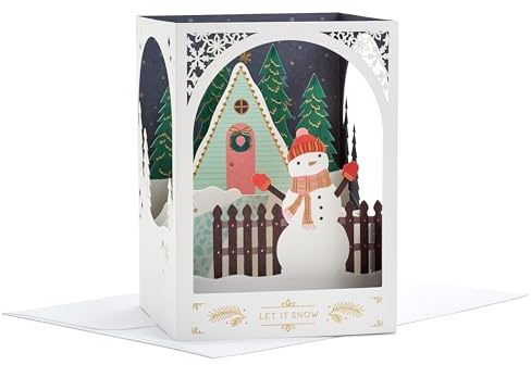 Hallmark julkort, snögubbe design, 3D och pop up-kort, snö, vit, röd