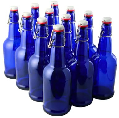 FastRack Swing Top Glass Bottles |16 oz – Pack of 12 | Blue Flip Top Glass Bottles for Home Brewing, Carbonated Drinks, Kombucha, Fermentation, Water | Food Grade – ECO Friendly