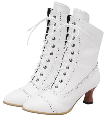 ticticlily Femmes Vintage Bottes Lacets Talon Aiguille Sexy Cuir Chic Et Élégante Gothique Bottes C Blanc 37 EU