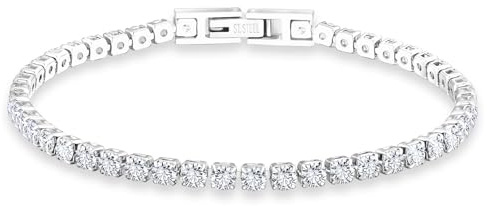 KRKC White Gold Classic Cubic Zirconia Tennis Bracelet for Women Men, Silver Diamond CZ Bracelets, 3mm 4mm Jewellery, 6.5-7.5 Inch, Gift for Girlfriend Wife Mom Birthday (4mm-White Gold, 7.5in)
