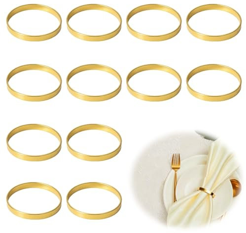 12 Stück Serviettenringe Gold aus Metall, Elegante Runde Serviettenring für Hochzeit, Weihnachten, Festliche Tischdeko, Edelstahl Servietten Ringe für Dinner, Jubiläum, Party, Abendessen