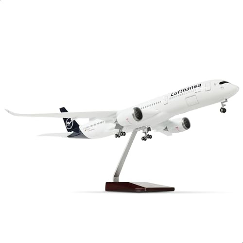 QIYUMOKE 1/144 A350 modèle en fonte sous pression grandeur 18 pouces pour le kit de construction de l'avion modèle Airbus A350 de Lufthansa avec support Sky Jumbo Airliner modèle d'avion exposé