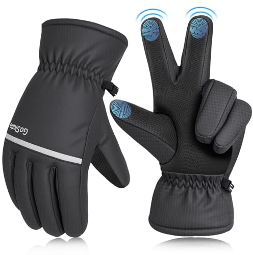 GoSkala Winter Thermal Sports Gloves for Kids, Touchscreen Sensitive Cycling Gloves for Boys Girls with Palm Grip for Football, Rugby, Mountain Biking, Cycling, Running, Black, XL